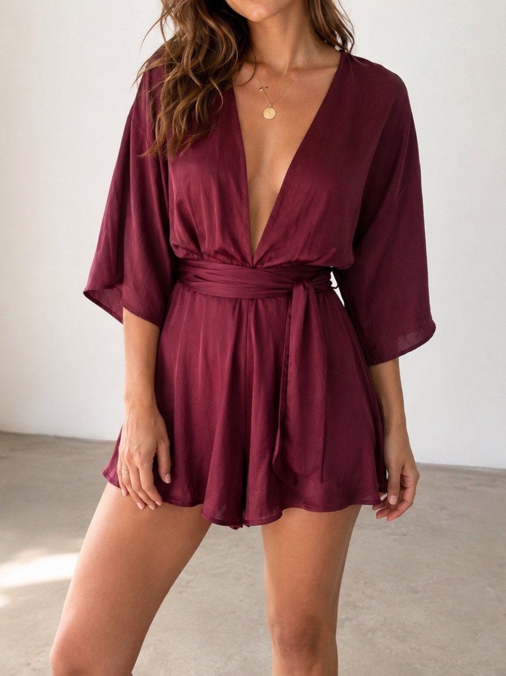 BLUSH burgundy Deep‎ V neckline romper dress size medium